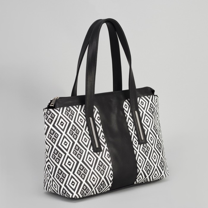 Сумка женская, отдел на молнии, наружный карман, цвет чёрный/чёрно-белый