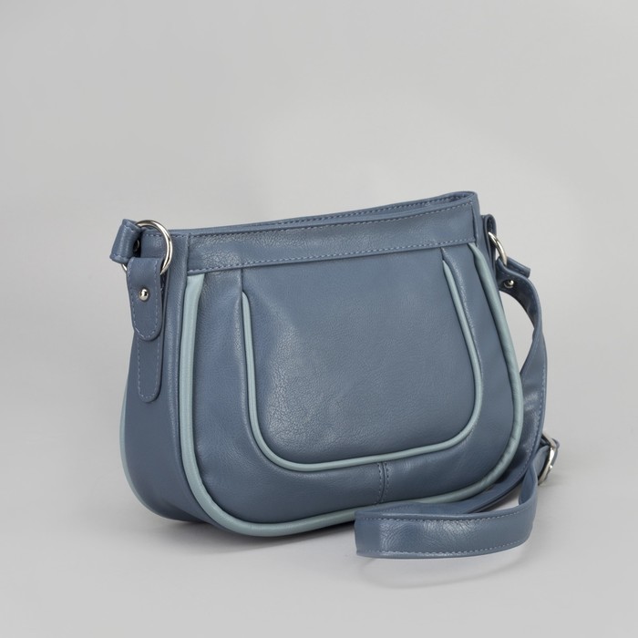 Сумка женская, отдел на молнии, наружный карман, длинный ремень, цвет голубой