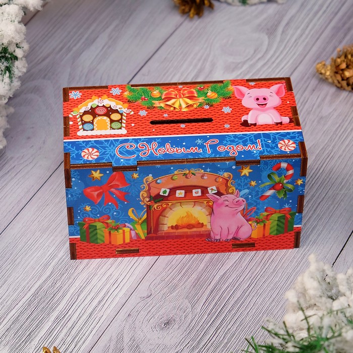 Копилка "С Новым Годом!" поросёнок у камина