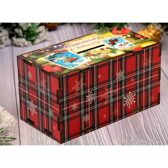 Копилка "Счастья В Новом Году!", красная клетка