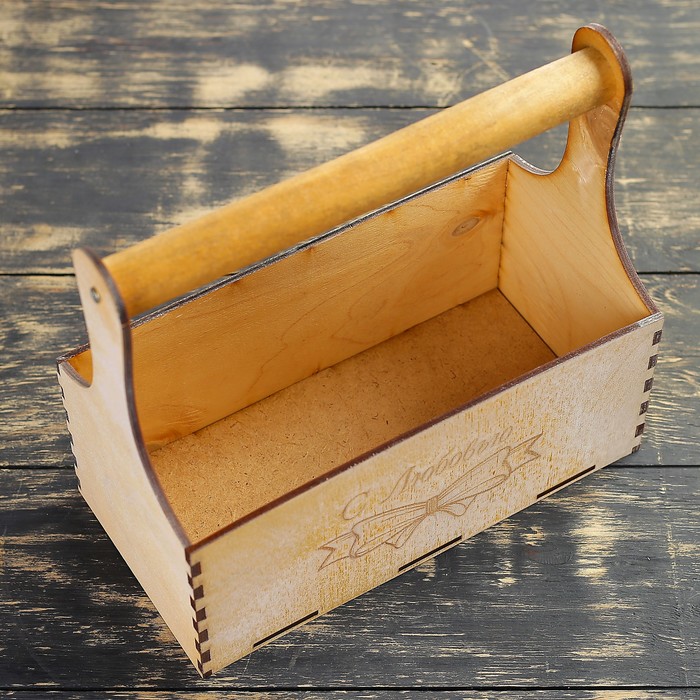 Кашпо флористическое "С Любовью", деревянная ручка, белое золото, 23х11х22см