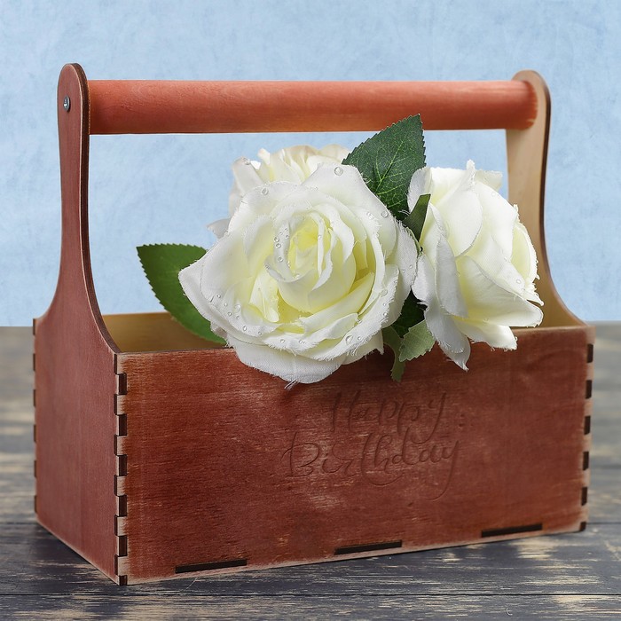 Кашпо флористическое "Happy Birthday", деревянная ручка, красное дерево, 23х11х22см
