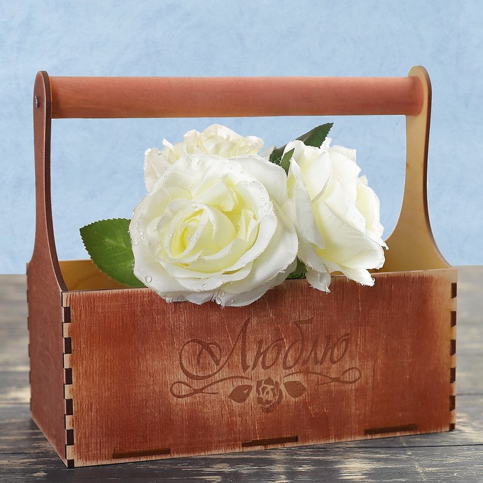 Кашпо флористическое "Люблю", деревянная ручка, красное дерево, 23х11х22см