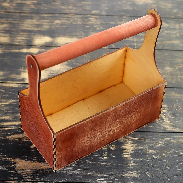 Кашпо флористическое "Люблю", деревянная ручка, красное дерево, 23х11х22см