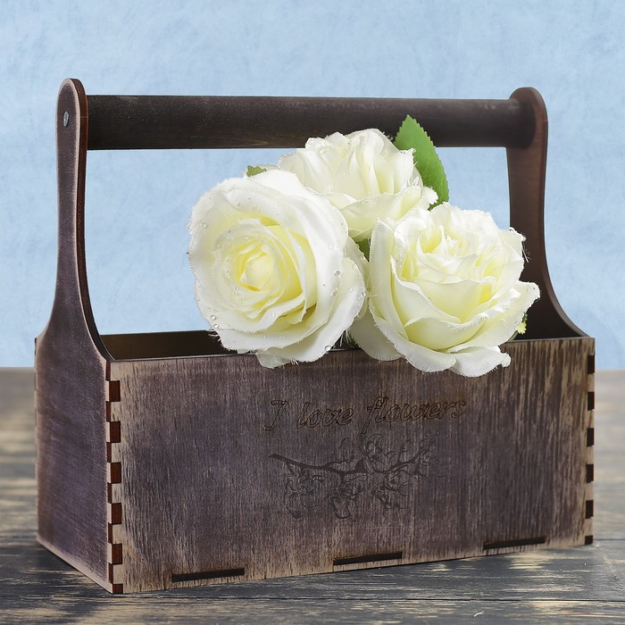 Кашпо флористическое "I love flowers, цветы", деревянная ручка, венге, 23х11х22см