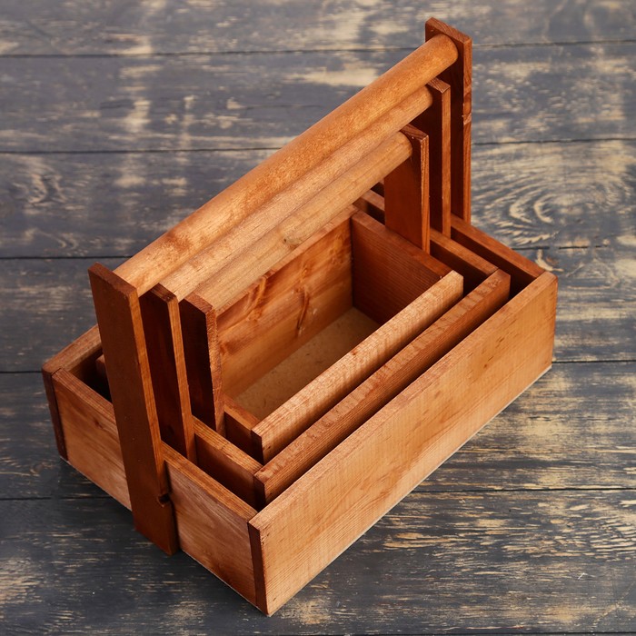 Набор кашпо 3 в 1, из массива СОСНЫ, мокко