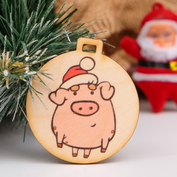 Бирка "Хрюша в колпаке", D=5см, Символ Года 2019