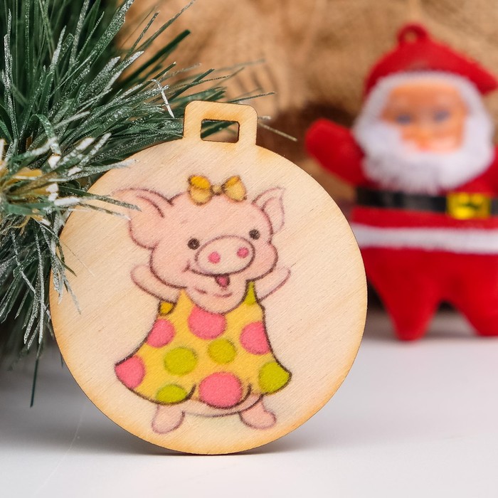 Бирка "Хрюшка в платье", D=5см, Символ Года 2019