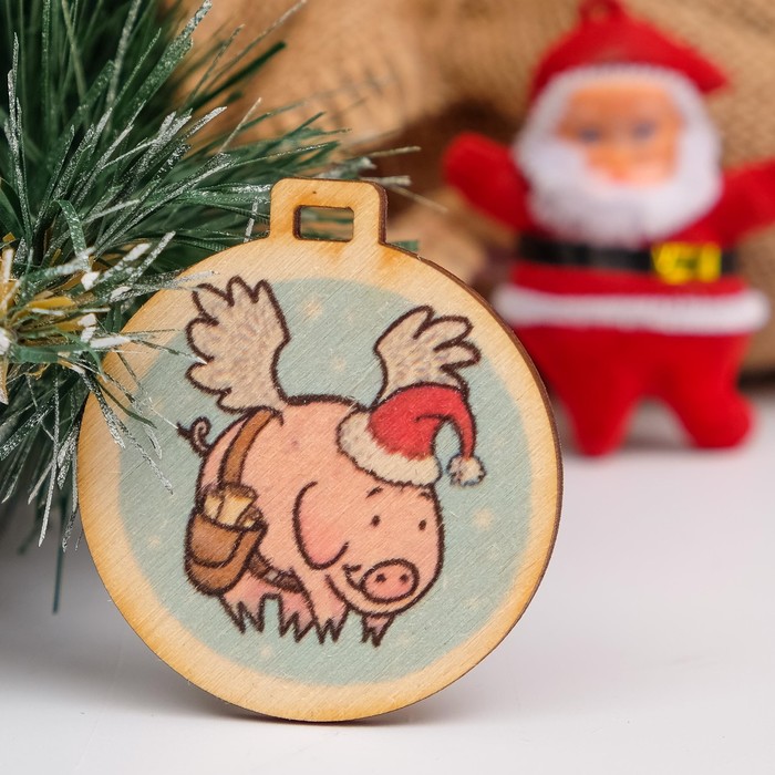 Бирка "Поросёнок с крыльями", D=5см, Символ Года 2019