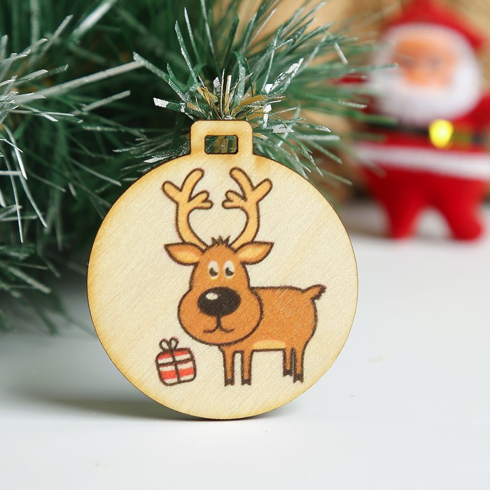 Бирка "Олень с подарком", D=5см