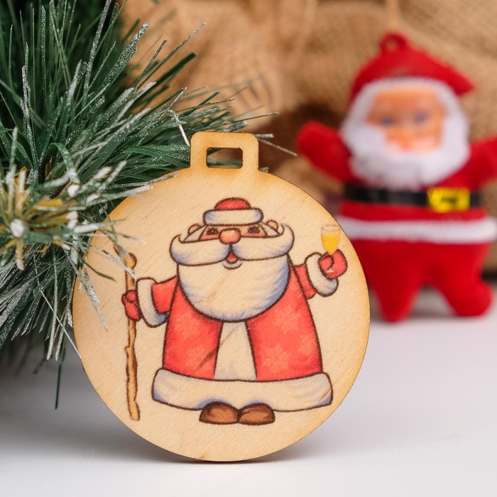 Бирка "Дед Мороз с посохом", D=5см