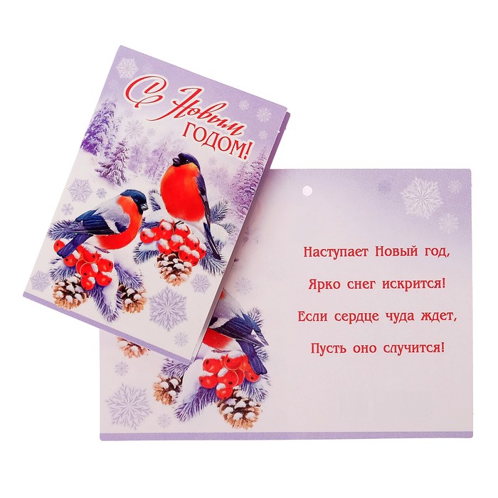 Открытка-подвеска "С Новым Годом!", снегири