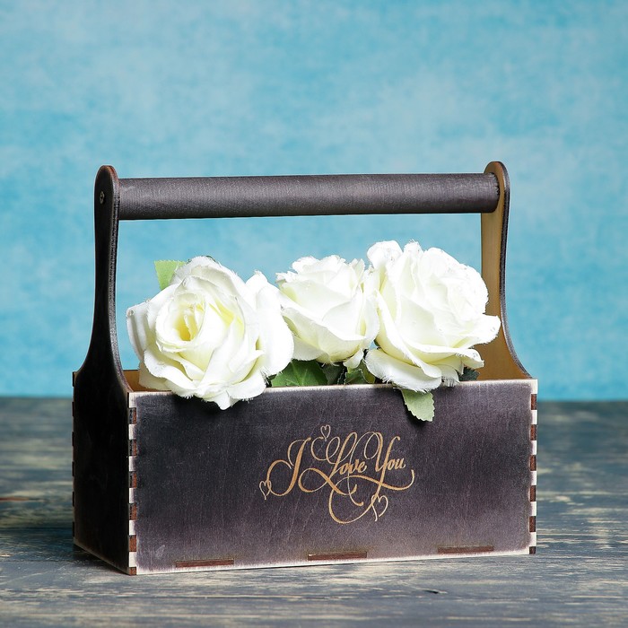 Кашпо флористическое "I Lovе you, завитушки", деревянная ручка, венге, 23х11х22см