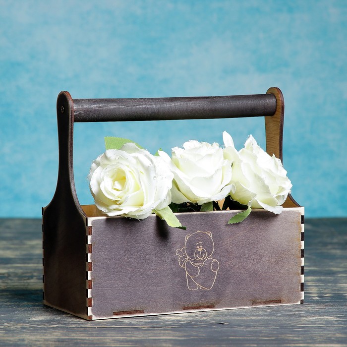 Кашпо флористическое "Мишка с сердцем", деревянная ручка, венге, 23х11х22см