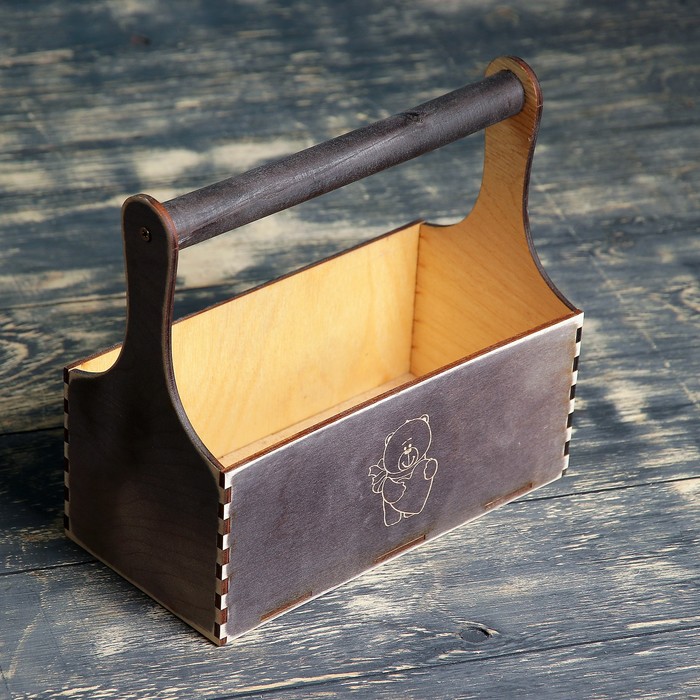 Кашпо флористическое "Мишка с сердцем", деревянная ручка, венге, 23х11х22см