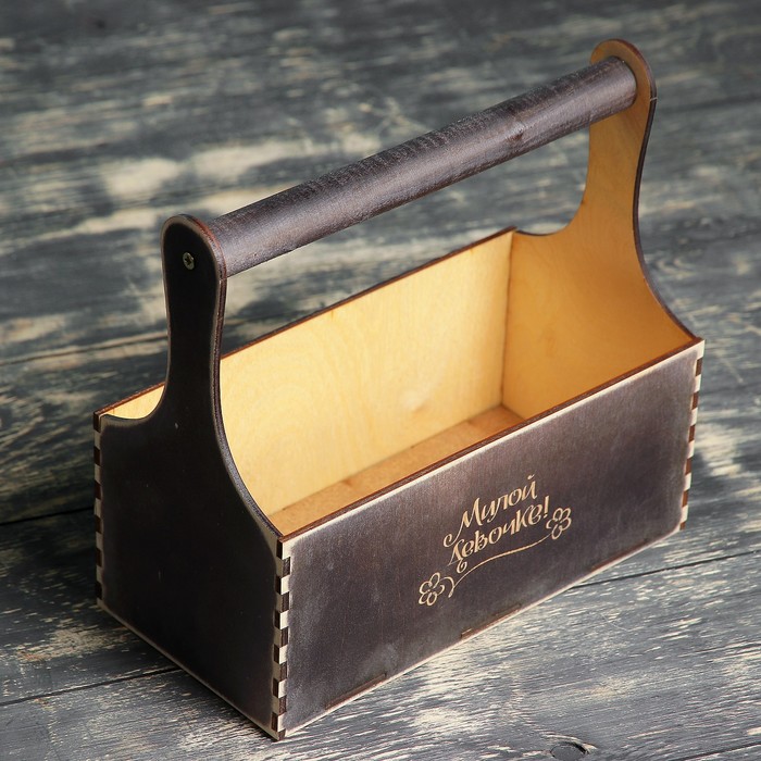 Кашпо флористическое "Милой девочке", деревянная ручка, венге, 23х11х22см