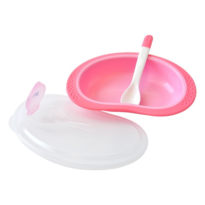 Тарелочка с ложкой и крышечкой, розовая