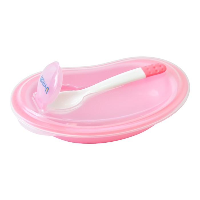 Тарелочка с ложкой и крышечкой, розовая