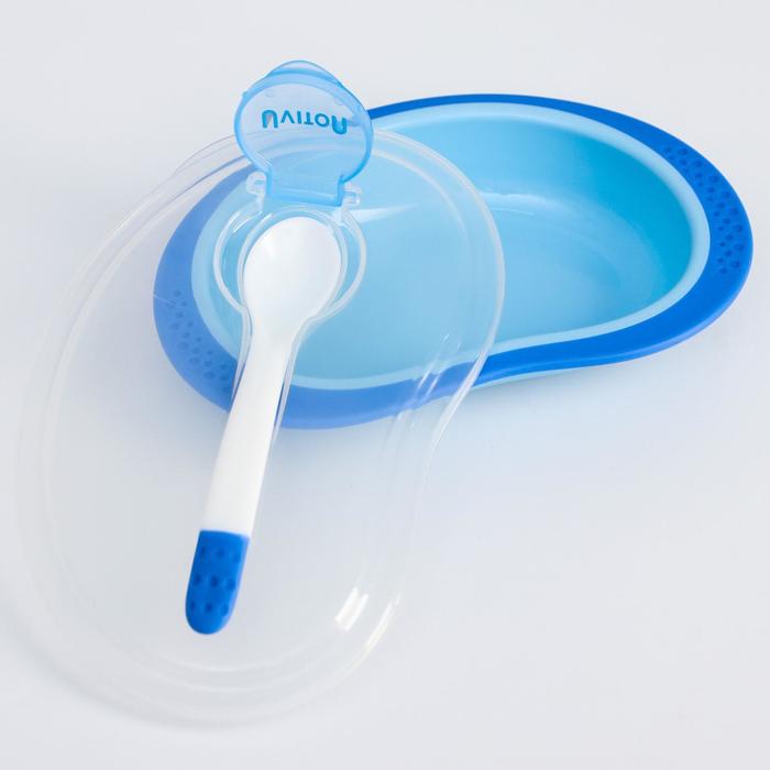 Тарелочка с ложкой и крышечкой, бирюзовая