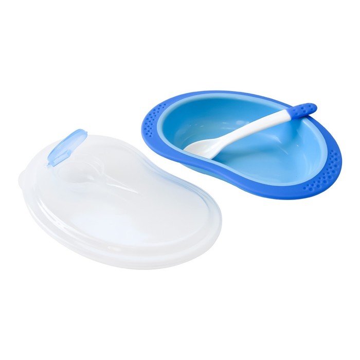 Тарелочка с ложкой и крышечкой, синяя