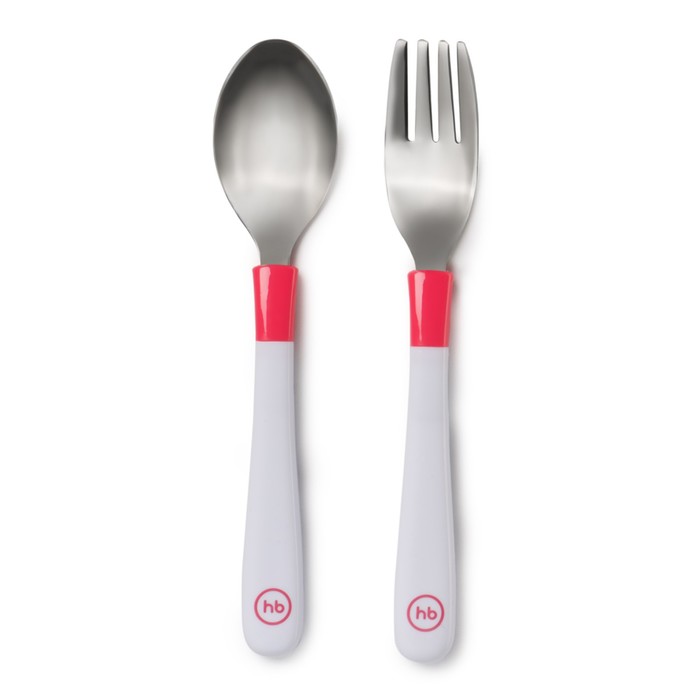 Набор столовых приборов: вилка и ложка из нержавеющей стали Happy Baby, красный