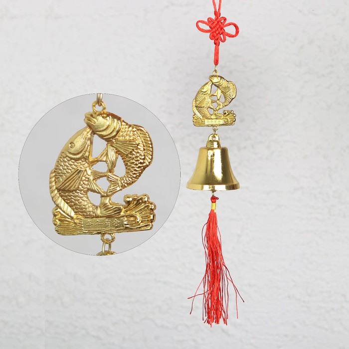 Сувенир "Подвеска 2 карпа, колокола" текстиль,металл 33 см