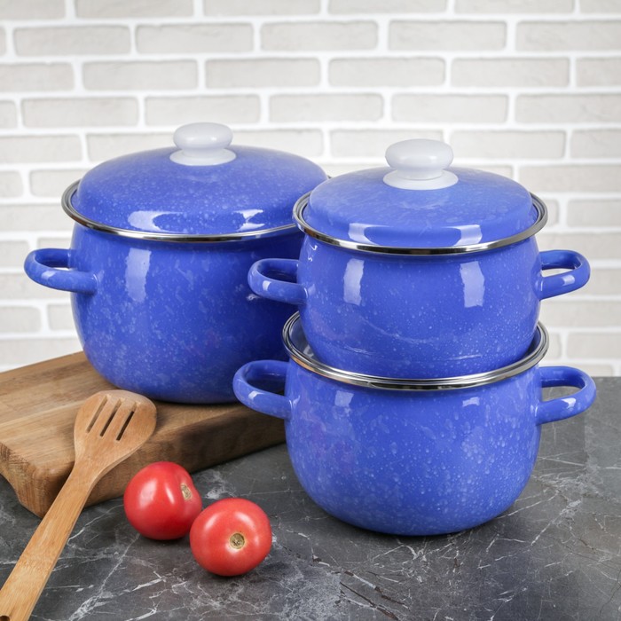 Набор кастрюль сферических "Снежок", 3 шт: 2,5 л, 3,5 л, 5 л, эмалированные крышки