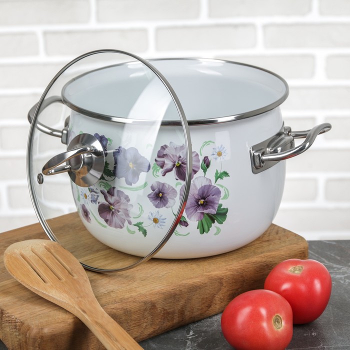 Набор кастрюль сферических "Фиалковый", 3 шт: 2,5 л, 3,5 л, 5 л, стеклянные крышки