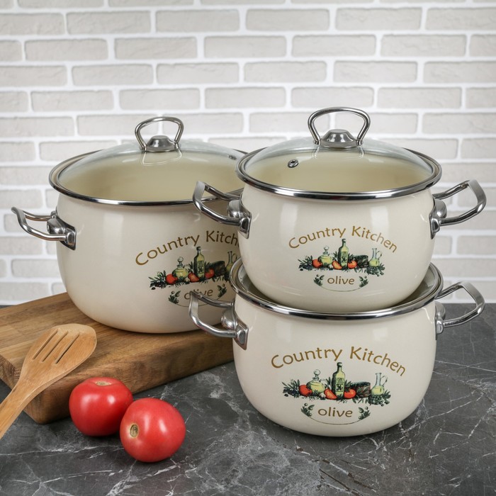 Набор кастрюль сферических "Тоскания", 3 шт: 2,5 л, 3,5 л, 5 л, стеклянные крышки