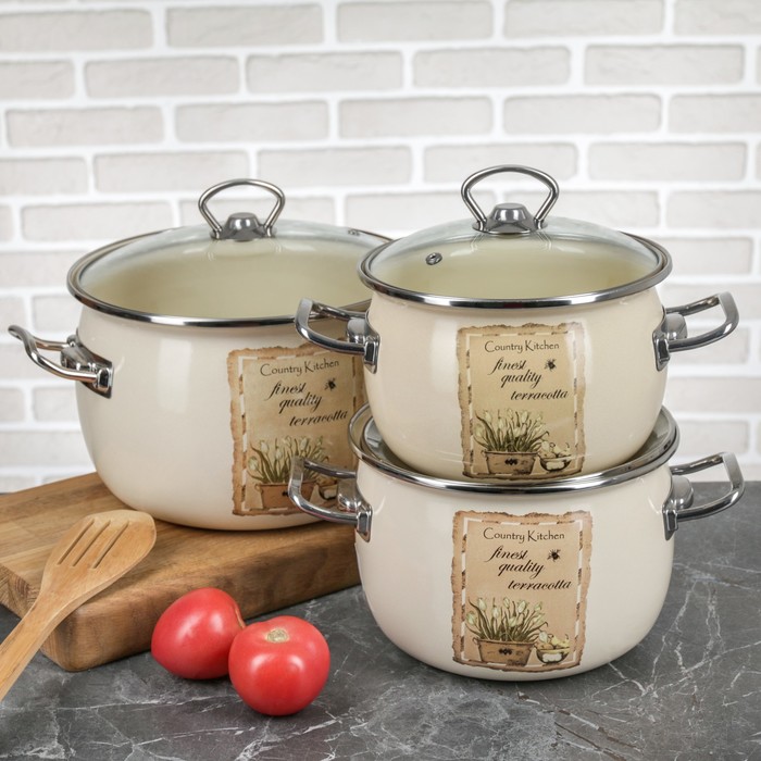 Набор кастрюль сферических "Натюрель", 3 шт: 2,5 л, 3,5 л, 5 л, стеклянные крышки