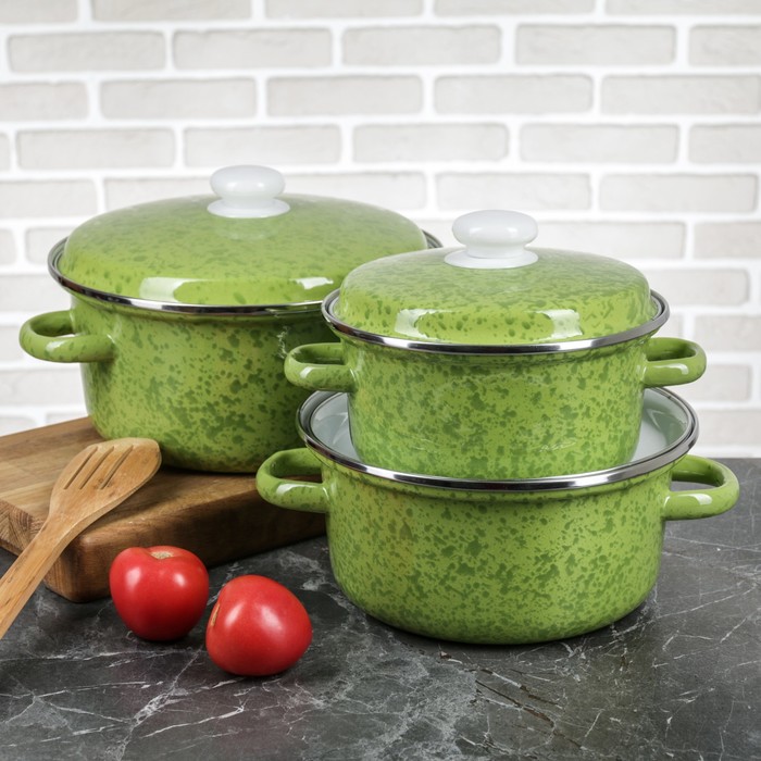 Набор кастрюль конических "Киви", 3 шт: 2 л, 3 л, 4 л, эмалированные крышки