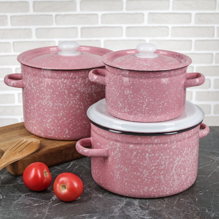 Набор кастрюль цилиндрических "Перлина", 3 шт: 2 л, 4,5 л, 5,5 л