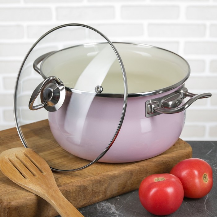 Набор кастрюль цилиндро-сферических "Фламинго", 3 шт: 1,5 л, 2,5 л, 3,5 л, стеклянные крышки