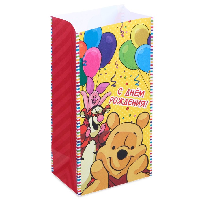 Пакет подарочный без ручек "С Днём Рождения!", Медвежонок Винни и его друзья,10 х19.5 х7 см