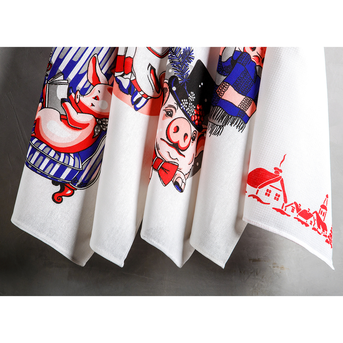 Комплект полотенец для кухни Spany 35x61 2шт, рогожка, хл.100%, Хрюнь