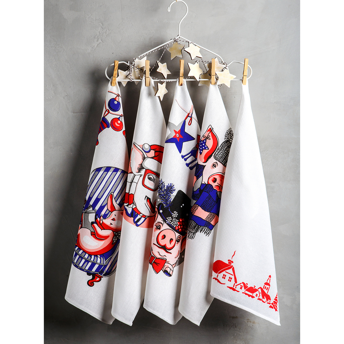 Комплект полотенец для кухни Spany 35x61 2шт, рогожка, хл.100%, Хрюнь