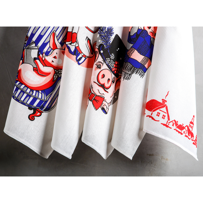 Комплект полотенец для кухни Spany 35x61 2шт, рогожка, хл.100%, Хрюнь и шарф