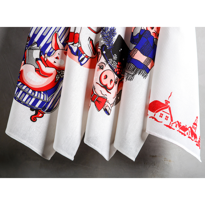 Комплект полотенец для кухни Spany 35x61 2шт, рогожка, хл.100%, Хрюнь в кресле