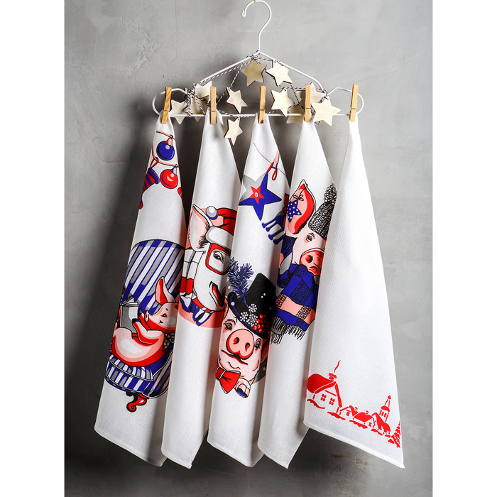 Комплект полотенец для кухни Spany 35x61 2шт, рогожка, хл.100%, Хрюнь в кресле