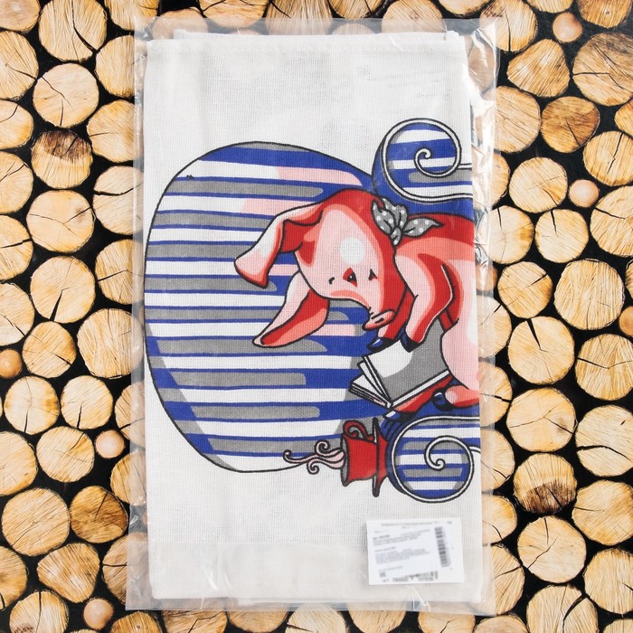 Комплект полотенец для кухни Spany 35x61 2шт, рогожка, хл.100%, Хрюнь в кресле