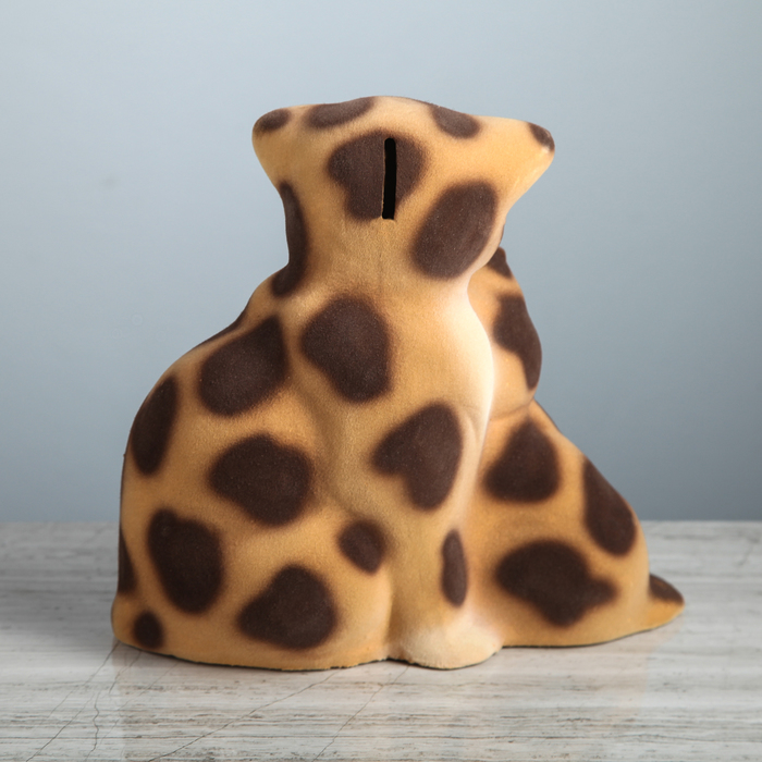 Копилка "Кошка с котенком" флок, бежево-леопардовая УЦЕНКА