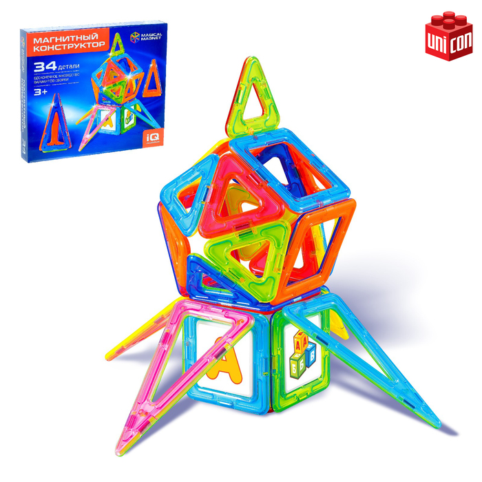 Магнитный конструктор Magical Magnet, 34 детали, прозрачные