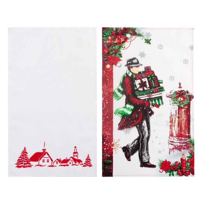 Комплект полотенец для кухни Spany 35x61 2шт, рогожка, хл.100%, Мужчина с подарками