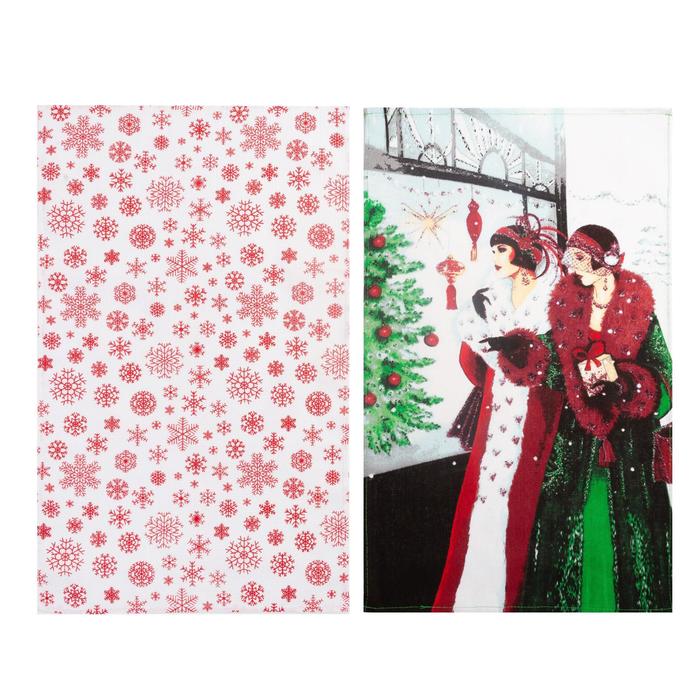 Комплект полотенец для кухни Spany 35x61 2шт, рогожка, хл.100%, Девушка и витрина