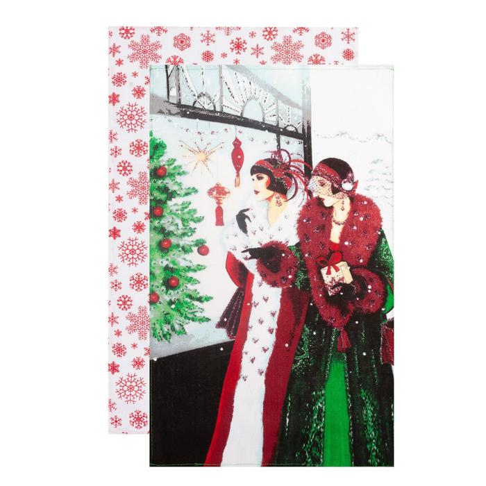 Комплект полотенец для кухни Spany 35x61 2шт, рогожка, хл.100%, Девушка и витрина