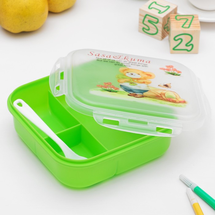 Ланч-бокс 3 отделения "Нежность" 18x18x5.5 см с ложкой, цвета МИКС