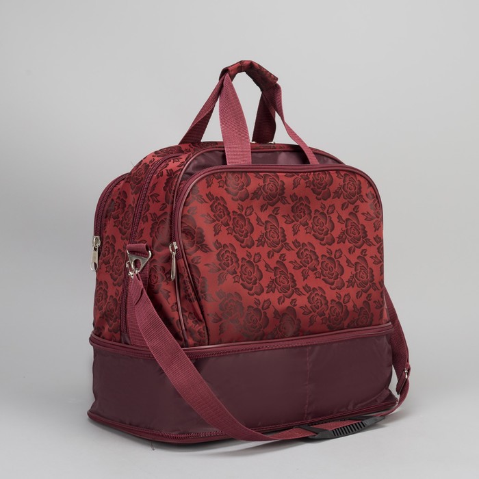 Сумка дорожная "Роза", трансформер, 1 отдел, 2 наружных кармана, ремень, цвет бордовый