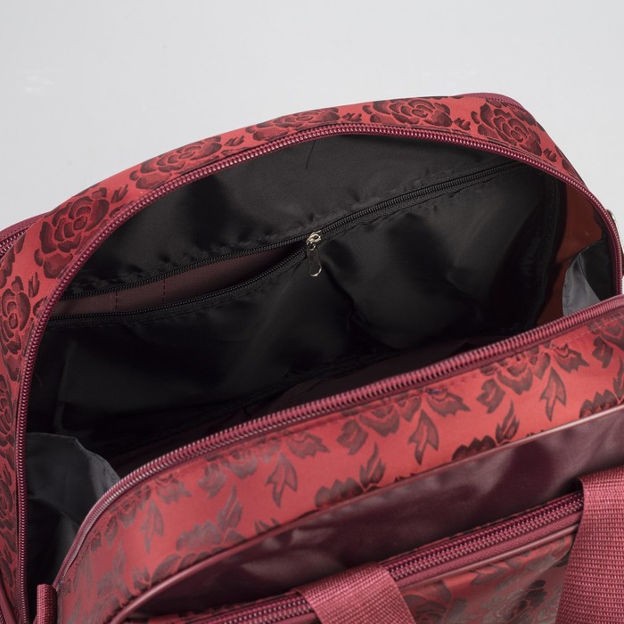Сумка дорожная "Роза", трансформер, 1 отдел, 2 наружных кармана, ремень, цвет бордовый