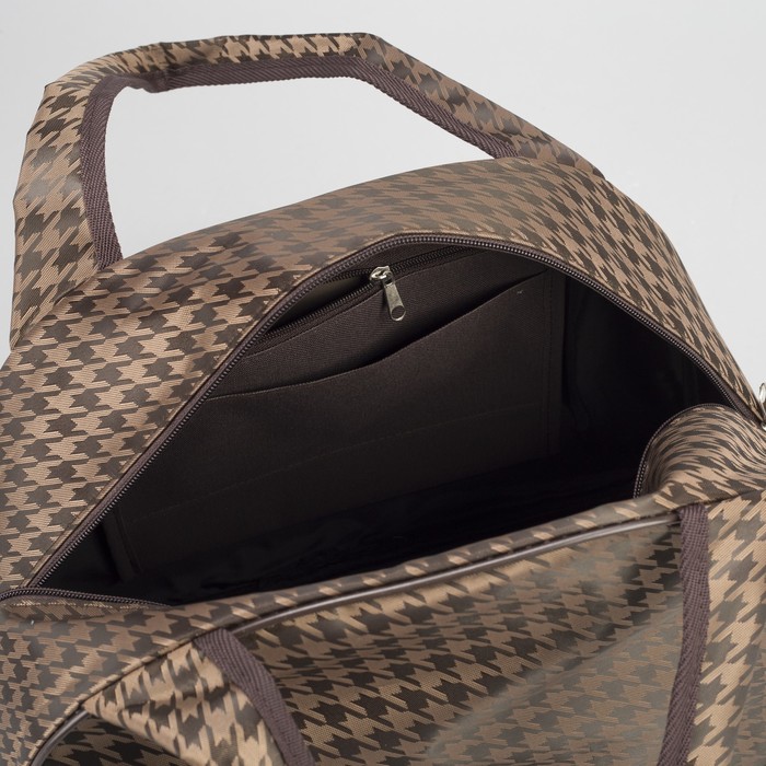 Сумка дорожная, 1 отдел, держатель для чемодана, цвет коричневый/гусиные лапки