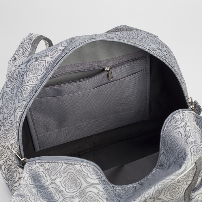 Сумка дорожная, 1 отдел, держатель для чемодана, цвет серый/узор